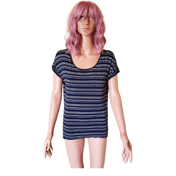 Hippie Rose Short Sleeve Blue & White Top w/ Zipper Back | Size M - Picture 2 of 13